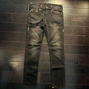 True Religion 
Black Jeans/Gold accent
32x32